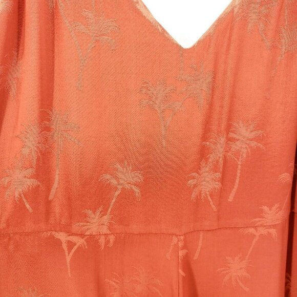 PEPALOVES Palm Jacquard Jumpsuit Orange Textured Wide Leg XS S M L - Picture 7 of 8